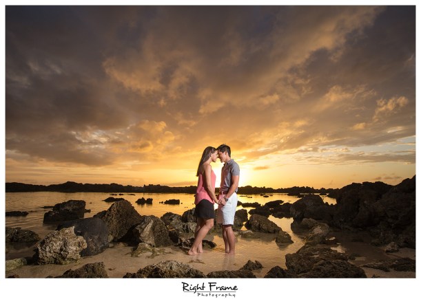 Oahu Sunset Engagement Photos Sharks Cove North Shore Hawaii